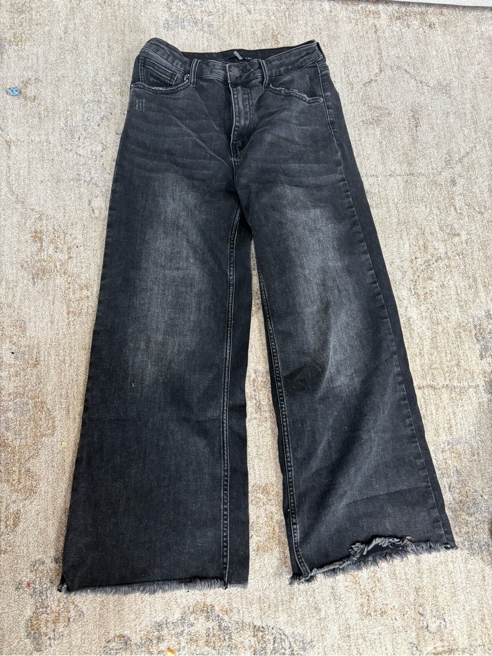 Wide-Leg Washed Black Jeans with Raw Hem